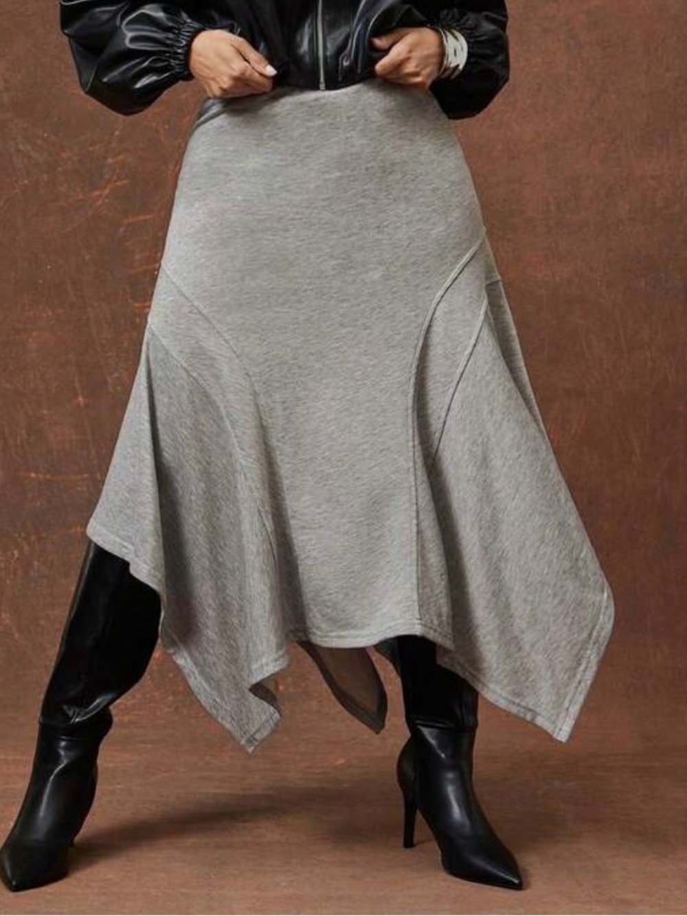 Gray Asymmetric Handkerchief Hem Skirt - Women's